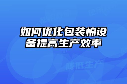 如何優化包裝棉設備提高生產效率